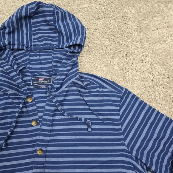 Vineyard Vines Stripe Hooded Linen Shirt Mens L‎ Blue Coastal Ease Pullover - Picture 3 of 10